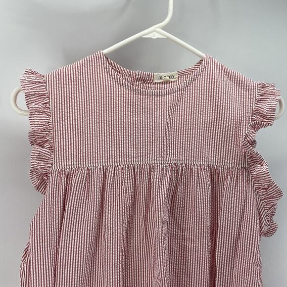 Mabo sea-sucker red ruffled cap sleeve midi preppy nautical  dress size 12/13 - Picture 2 of 6